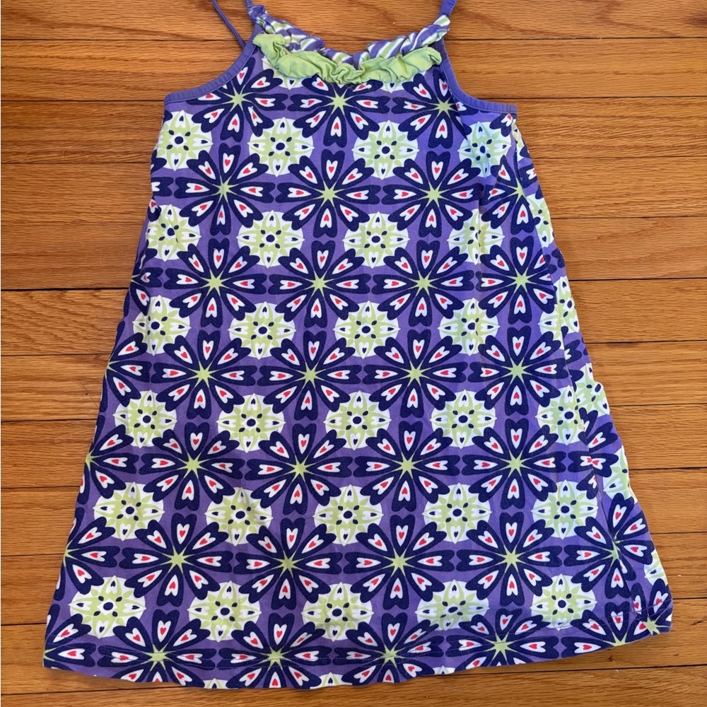 Hanna Andersson Girls Green Purple Floral Dress 5T